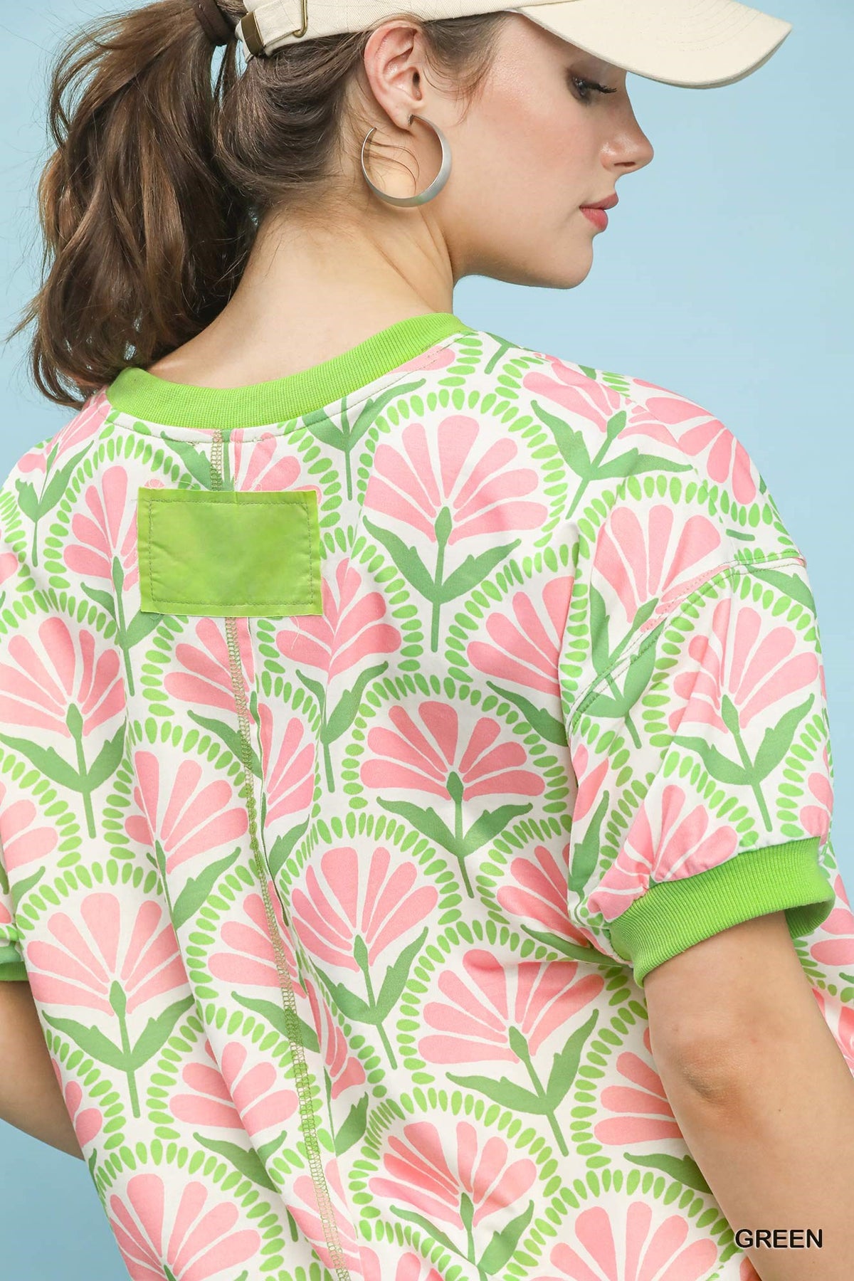 Umgee short sleeve pink and green top